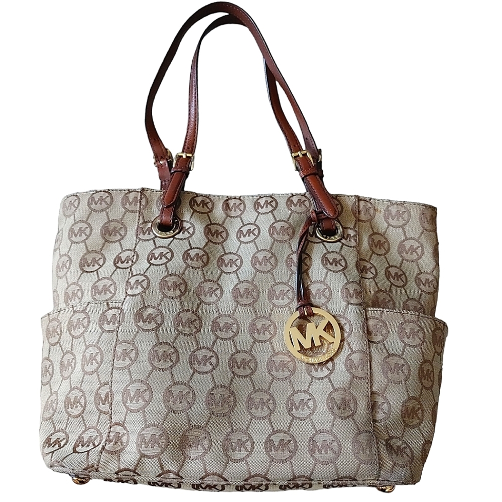 Michael Michael Kors Monogram Canvas with Leather Shoulder Tote Bag